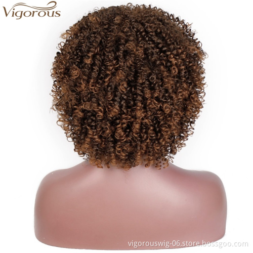 Vigorous Afro Wigs Brown Ombre Short Kinky Curly Synthetic Heat Resistant High Temperature Wigs For African Women
